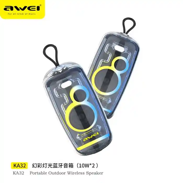 AWEI KA32 Waterproof Bluetooth Speaker TWS Pairing Music Player Subwoofer with Colorful Light